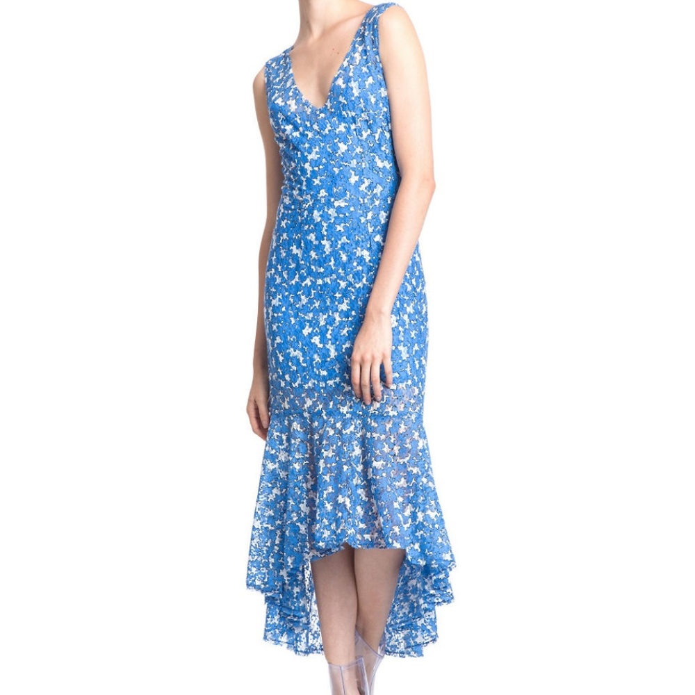Tracy Reese Blue Floral Ruffle Hem Dress - Sz 2